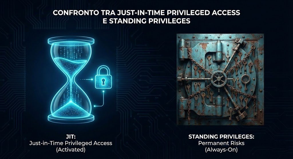 Confronto tra Just-in-Time Privileged Access e Standing Privileges infografica